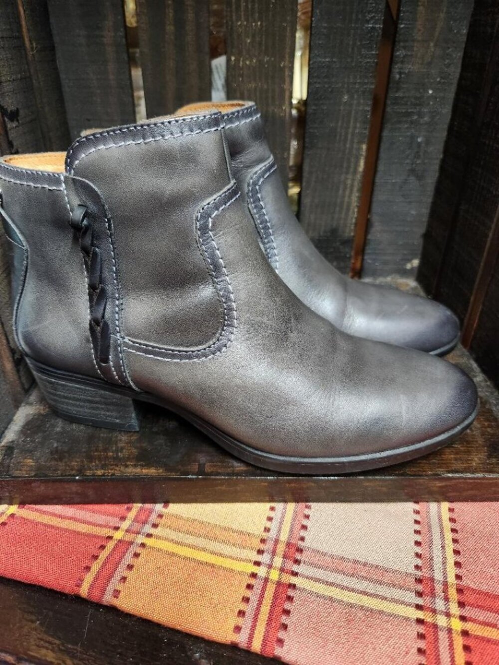 Pikolinos 8 EU 38 Lead Gray Leather Ankle Booties Daroca Braided MSRP $230